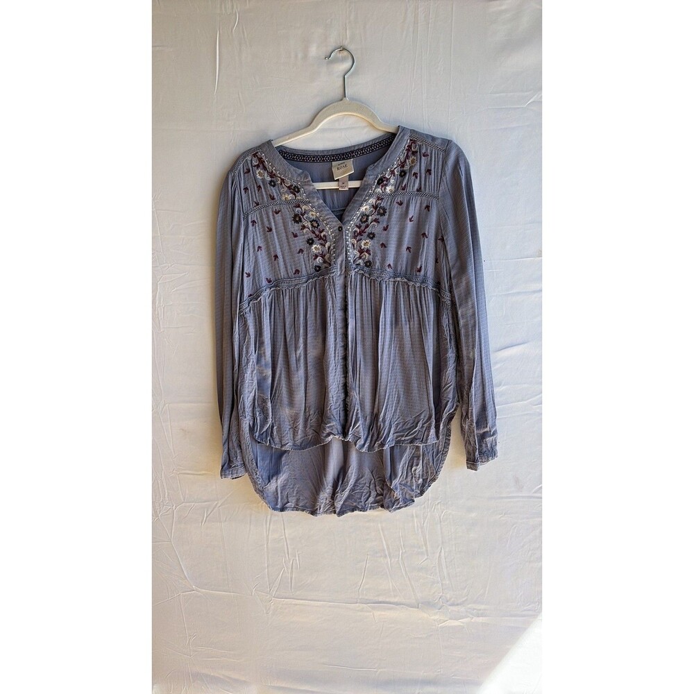 Knox Rose Blue Embroidered Boho Peasant Blouse